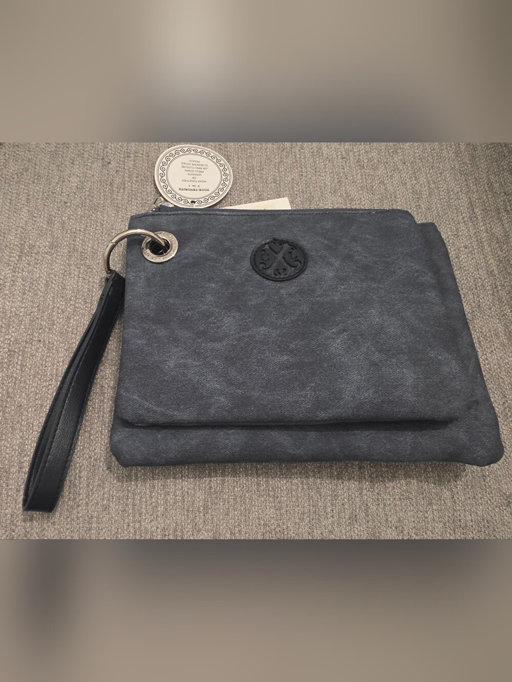 NWT Christian Lacroix Indigo Denim Blue Wristlet Clutch with Grommet Detail
